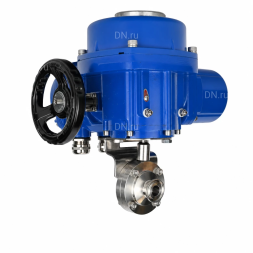 Затвор дисковый поворотный WBV3131E-2W-C-H Ду20 Ру10 кламповый, корпус - пищевая нержавеющая сталь 304, уплотнение - EPDM, с электроприводом QT-N-005M-O2-380VAC-У1 с моментной муфтой и штурвалом
