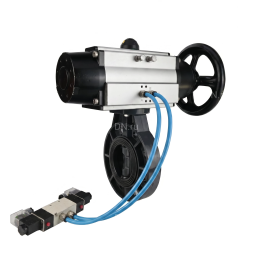 Затвор дисковый поворотный WBV4242E-2W-Fb-ISO Дн50 Ру10 межфланцевый, корпус - НПВХ, диск - НПВХ, уплотнение - EPDM, с пневмоприводом PA-DA-105-1 и пневмораспределителем 4V320-10 AC220V