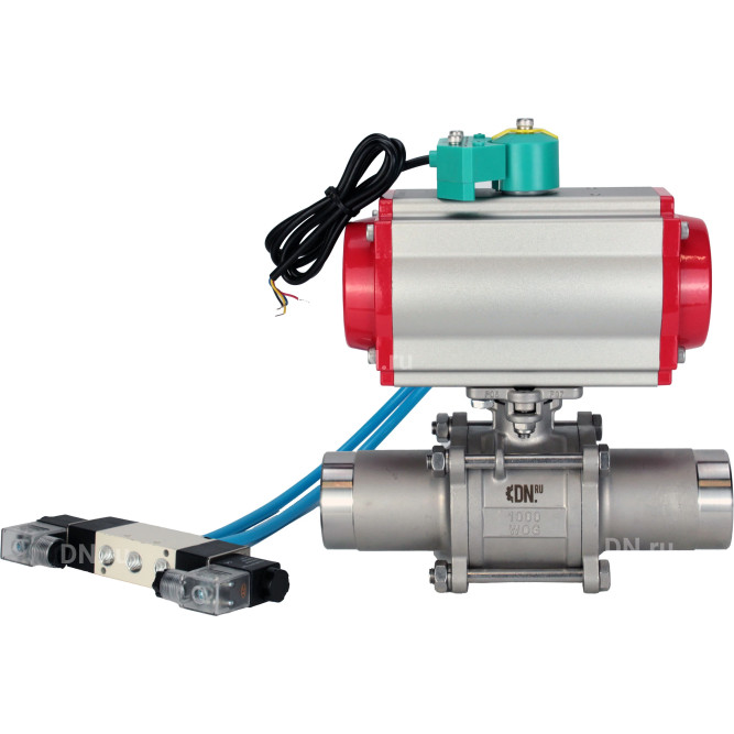 Кран шаровой BV3131P(3pc)-FP-W-ISO-H LONG Ду25 Ру63 полнопроходной, корпус - нержавеющая сталь 304, уплотнение - PTFE, под приварку, с пневмоприводом PA-DA-083, пневмораспределителем 4V320-10 AC220V и магнитным переключателем ALS200D в Омске