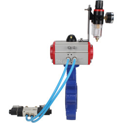 Затвор дисковый поворотный WBV1631E-2W-Fb-H Ду125 Ру16 LUG корпус - чугун QT450, диск - нержавеющая сталь 304, уплотнение - EPDM, с пневмоприводом PA-SA-140, пневмораспределителем 4V320-08 AC220V и БПВ AFC2000