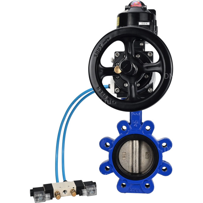 Затвор дисковый поворотный WBV1616N-2W-Fb-H Ду125 Ру16 LUG корпус - чугун QT450, диск - чугун QT450, уплотнение - NBR, с пневмоприводом PA-DA-105-1, пневмораспределителем 4V320-08 AC220V и БКВ APL-510N EX в Омске