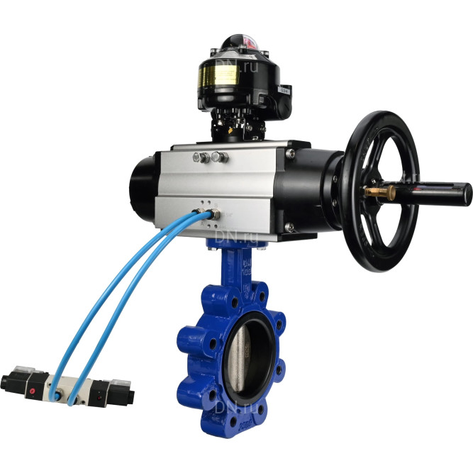 Затвор дисковый поворотный WBV1616N-2W-Fb-H Ду125 Ру16 LUG корпус - чугун QT450, диск - чугун QT450, уплотнение - NBR, с пневмоприводом PA-DA-105-1, пневмораспределителем 4V320-08 AC220V и БКВ APL-510N EX в Омске