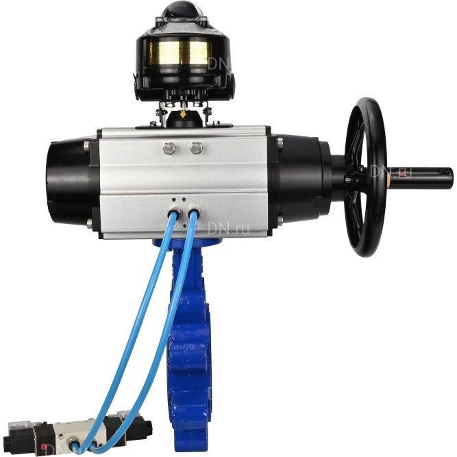 Затвор дисковый поворотный WBV1616N-2W-Fb-H Ду125 Ру16 LUG корпус - чугун QT450, диск - чугун QT450, уплотнение - NBR, с пневмоприводом PA-DA-105-1, пневмораспределителем 4V320-08 AC220V и БКВ APL-510N EX в Омске