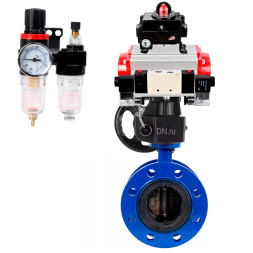 Затвор дисковый поворотный WBV1331E-2W-F-H Ду125 Ру16 фланцевый, чугун GGG40/нержавеющая сталь 304, EPDM, с пневмоприводом PA-DA-130, пневмораспределителем 4V320-10 AC220V, БКВ APL-410N EX, ручным дублером MON3-700-T38-ISO и БПВ AFC2000