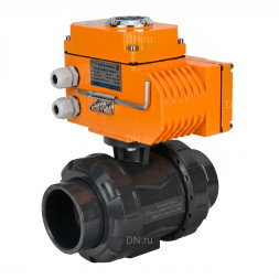 Кран шаровой BV4242E-FP-GRM-ISO Дн100 Ру10 полнопроходной, корпус - НПВХ, шар - НПВХ, уплотнение - EPDM, с электроприводом QT-N-005EM-O1-380VAC-У1 HARK