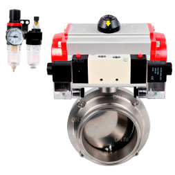 Затвор дисковый поворотный кламповый WBV3131E-2W-C-H Ду15 Ру10 корпус - пищевая нержавеющая сталь 304, уплотнение - EPDM, с пневмоприводом PA-DA-052, пневмораспределителем 4M320-10 AC220V, БПВ AFC2000