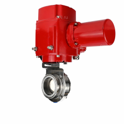 Затвор дисковый поворотный WBV3131S-2W-C-H Ду20 Ру10 кламповый, корпус - пищевая нержавеющая сталь 304, уплотнение - Silicon, с электроприводом QT-EX-005M-O2-220VAC-У1 с моментной муфтой и штурвалом