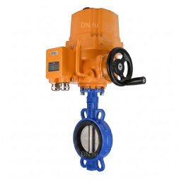 Затвор дисковый поворотный WBV1432N-2W-Fb-H Ду100 Ру16, корпус - чугун GGG50, диск - нержавеющая сталь 316L, уплотнение - NBR, с электроприводом QT-EX-010EM-O2-24VDC-У1
