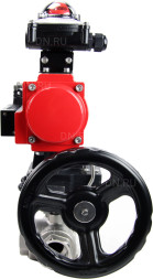 Кран шаровой BV3232P(4pc)-SP-3WL-T-ISO-H Ду32 Ру63 стандартнопроходной трехходовой L-тип, нерж. сталь SS316, внутренняя резьба, PTFE, пн.приводом PA-DA-065, пн.распределителем 4M310-08 DC24V, БКВ APL-210N и ручным дублером MON1-250-T26-ISO