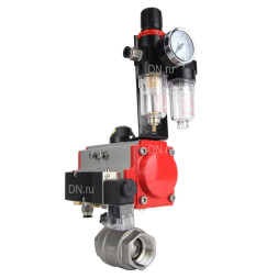 Кран шаровой BV3232P(2pc)-FP-T-ISO-H Ду40 Ру63 полнопроходной двухходовой, нержавеющая сталь SS316, внутренняя резьба, уплотнение - PTFE, с пневмоприводом PA-DA-083 двойного действия, с пневмораспределителем 4M310-08 220В, с БПВ AFC2000