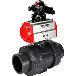 Кран шаровой BV4242E-FP-GRM-ISO Дн20 Ру10 полнопроходной, корпус - НПВХ, шар - НПВХ, уплотнение - EPDM, с пневмоприводом PA-DA-052 и БКВ APL-210N