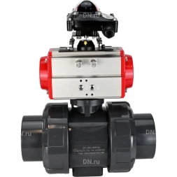 Кран шаровой BV4242E-FP-GRM-ISO Дн20 Ру10 полнопроходной, корпус - НПВХ, шар - НПВХ, уплотнение - EPDM, с пневмоприводом PA-DA-052 и БКВ APL-210N