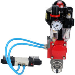 Кран шаровой BV3232P(2pc)-FP-T-ISO-H 2 1/2″ Ду65 Ру40 полнопроходной двухходовой, нержавеющая сталь SS316, внутренняя резьба, уплотнение - PTFE, с пн.приводом PA-DA-083 пн.распределителем 4V320-08 AC220V БПВ AFC2000 БКВ APL-510N-EX