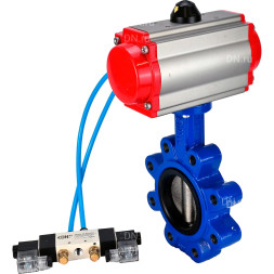 Затвор дисковый поворотный WBV1616E-2W-Fb-H Ду125 Ру16 LUG, корпус - чугун QT450, диск - чугун QT450, уплотнение - EPDM, с пневмоприводом PA-SA-140 и пневмораспределителем 4M320-10 AC220V