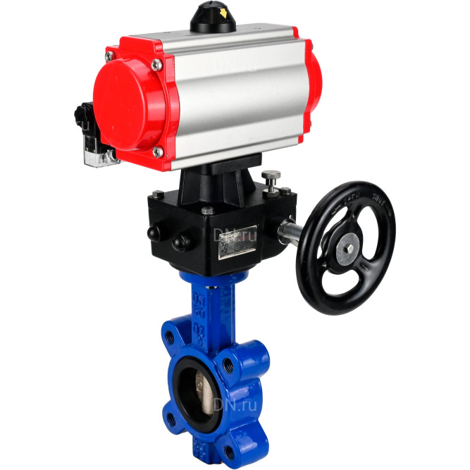 Затвор дисковый поворотный WBV1616E-2W-Fb-H Ду150 Ру16 LUG корпус - чугун QT450, диск - чугун QT450, уплотнение - EPDM, с пневмоприводом PA-DA-105, пневмораспределителем 4M310-08 DC24V и дублером MON3-700-T38-ISO в Омске