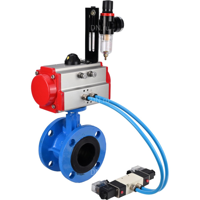 Затвор дисковый поворотный WBV1313E-2W-F-H Ду65 Ру16 фланцевый, корпус - чугун GGG40, диск - чугун GGG40, уплотнение - EPDM, с пневмоприводом PA-DA-105, пневмораспределителем 4V320-10 AC220V и БПВ AFC2000 в Омске