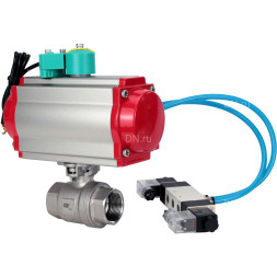 Кран шаровой BV3232P(2pc)-FP-T-ISO-H Ду40 Ру63 полнопроходной, внутренняя резьба, корпус - нержавеющая сталь 316, уплотнение - PTFE, с пневмоприводом PA-DA-065, пневмораспределителем 4V320-10 AC220V и магнитным переключателем ALS200D