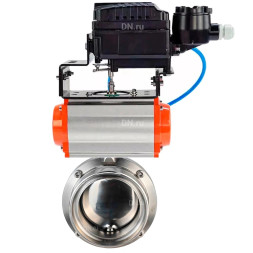 Затвор дисковый поворотный WBV3131E-2W-T-H Ду32 Ру10 резьбовой, пищевая нержавеющая сталь 304, уплотнение – EPDM, с пневмоприводом PA-DA-065 и позиционером YT-1000RSN с обратной связью