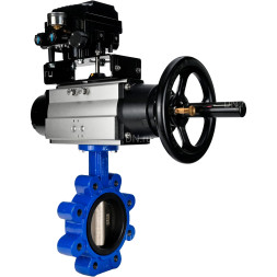 Затвор дисковый поворотный WBV1616E-2W-Fb-H Ду125 Ру16 LUG корпус - чугун QT450, диск - чугун QT450, уплотнение - EPDM, с пневмоприводом PA-DA-105-1 и позиционером YT-1000RSN с обратной связью