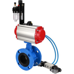Затвор дисковый поворотный WBV1313E-2W-F-H Ду80 Ру16 фланцевый, корпус - чугун GGG40, диск - чугун GGG40, уплотнение - EPDM, с пневмоприводом PA-DA-105, пневмораспределителем 4V320-10 AC220V и БПВ AFC2000