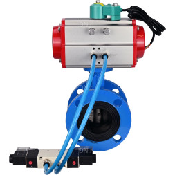 Затвор дисковый поворотный WBV1313E-2W-F-H Ду80 Ру16 фланцевый, корпус - чугун GGG40, диск - чугун GGG40, уплотнение - EPDM, с пневмоприводом PA-DA-105, пневмораспределителем 4V320-08 AC220V и магнитным переключателем ALS200D