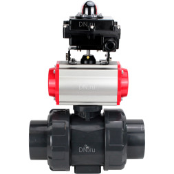 Кран шаровой BV4242E-FP-GRM-ISO Дн100 Ру10 полнопроходной, корпус - НПВХ, шар - НПВХ, уплотнение - EPDM, с пневмоприводом PA-SA-083, пневмораспределителем 4M310-08 AC220V и БКВ APL-410N EX