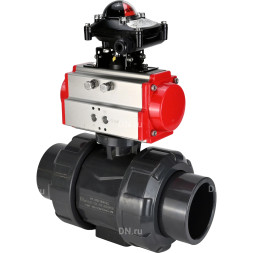 Кран шаровой BV4242E-FP-GRM-ISO Дн32 Ру10 полнопроходной, корпус - НПВХ, шар - НПВХ, уплотнение - EPDM, с пневмоприводом PA-DA-052 и БКВ APL-210N