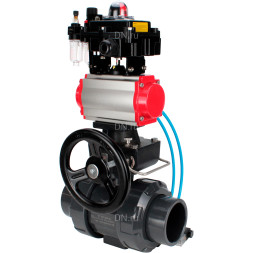 Кран шаровой BV4242E-FP-GRM-ISO Дн25 Ру10 полнопроходной, корпус - НПВХ, шар - НПВХ, уплотнение - EPDM, с пневмоприводом PA-DA-052, пневмораспределителем 4V320-08 AC220V, ручным дублером MON1-250-T26-ISO, БКВ APL-410N EX и БПВ AFC2000