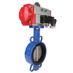 Затвор дисковый поворотный WBV3432N-2W-Fb-H Ду250 Ру16, корпус - углеродистая сталь WCB, диск - нержавеющая сталь 316L, уплотнение - NBR, с пневмоприводом PA-DA-140 и пневмораспределителем 4M310-08 DC24V