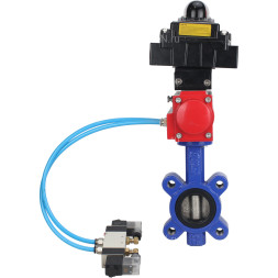 Затвор дисковый поворотный WBV1616E-2W-Fb-H Ду50 Ру16 LUG корпус - чугун QT450, диск - чугун QT450, уплотнение - EPDM, с пневмоприводом PA-SA-083, пневмораспределителем 4V320-08 AC220V и БКВ APL-410N EX
