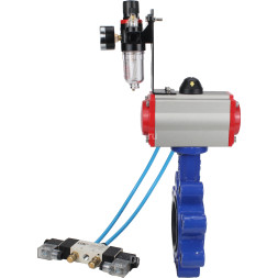Затвор дисковый поворотный WBV1616N-2W-Fb-H Ду80 Ру16 LUG корпус - чугун QT450, диск - чугун QT450, уплотнение - NBR, с пневмоприводом PA-DA-083, пневмораспределителем 4V320-08 AC220V и БПВ AFC2000